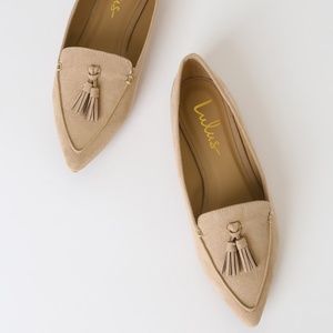 Lulu's Ellya Taupe Suede Pointed-Toe Loafers